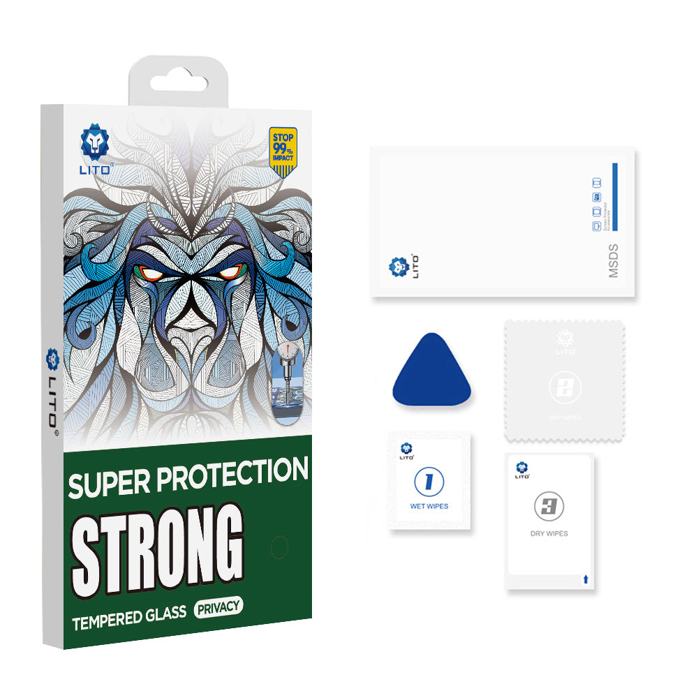 Beskyttelsesfolie Privacy Lito D+ Max Strong til Apple iPhone 17 / 16 Pro, Hærdet Glas, Full Glue