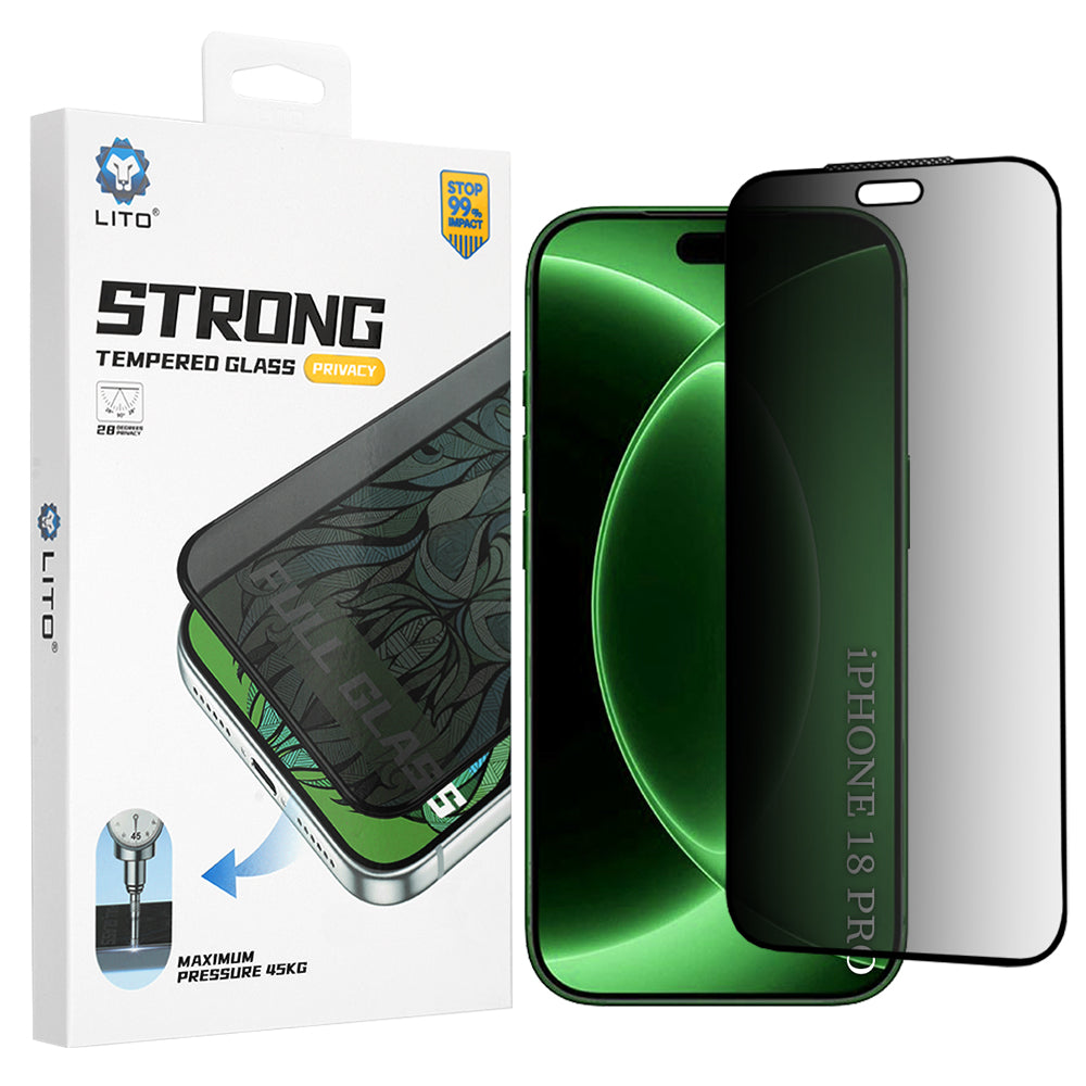 Privacy-skærmbeskyttelse Lito D+ Max Strong til Apple iPhone 18 Pro, hærdet glas, fuld lim