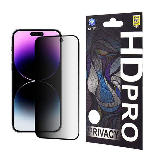 Privacy-skærmbeskyttelse Lito HD Pro til Apple iPhone 14 Pro Max, hærdet glas, fuld lim