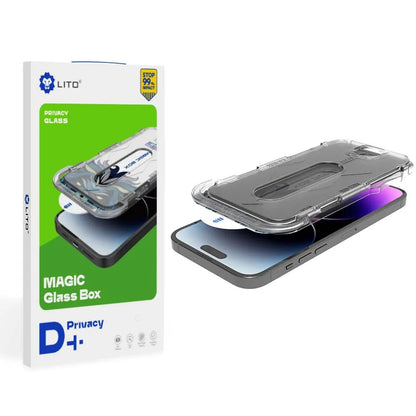 Privacy Screen Protector Lito Magic Glass Box D+ Tools for Apple iPhone 16 Plus, Tempered Glass, Full Glue