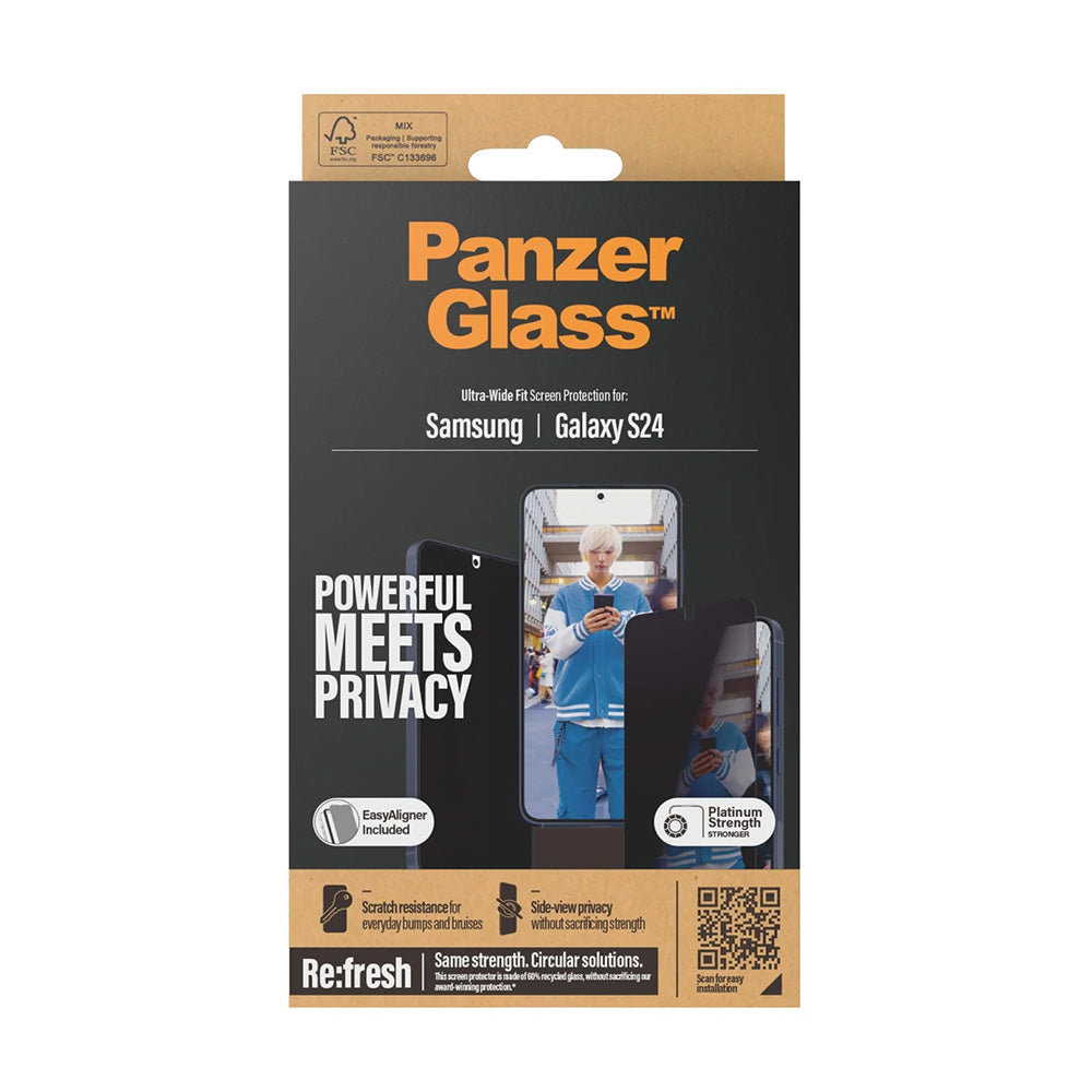 Beskyttelsesfolie til skærm Privacy PanzerGlass Ultra-Wide Fit EasyAligner til Samsung Galaxy S24 S921, Hærdet Glas, Full Glue