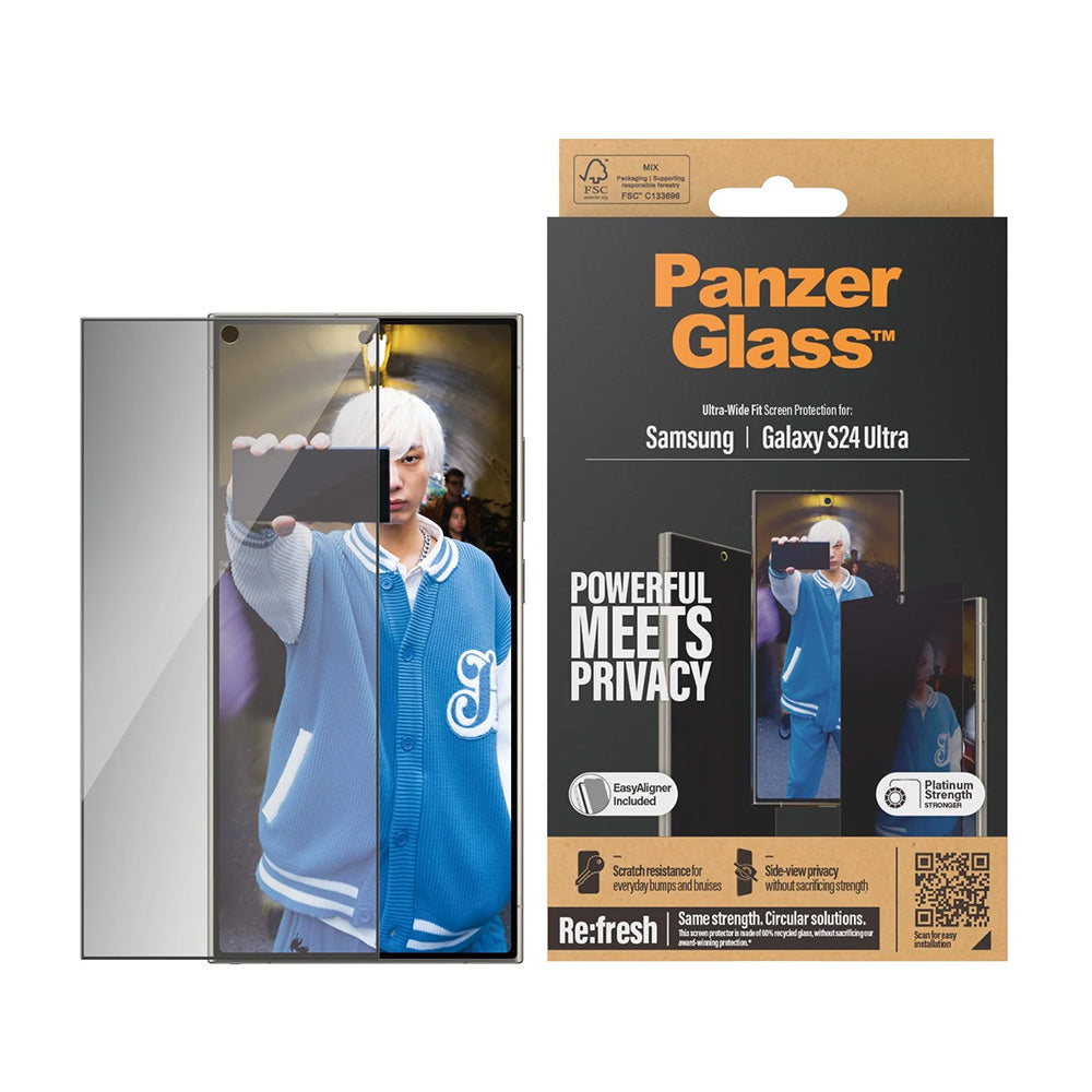 Beskyttelsesfolie Privacy PanzerGlass Ultra-Wide Fit EasyAligner til Samsung Galaxy S24 Ultra S928, Hærdet Glas, Full Glue