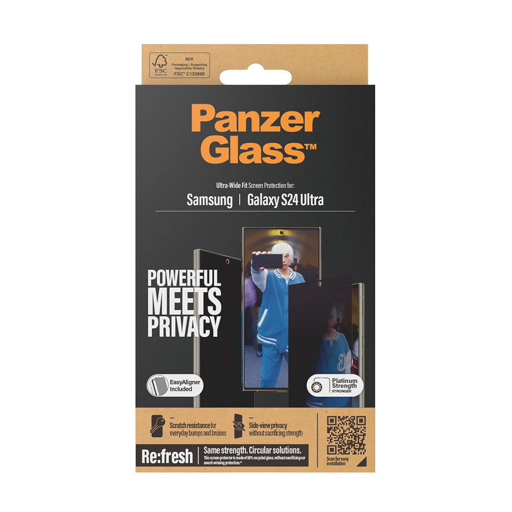 Beskyttelsesfolie Privacy PanzerGlass Ultra-Wide Fit EasyAligner til Samsung Galaxy S24 Ultra S928, Hærdet Glas, Full Glue