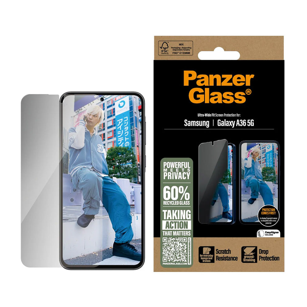 Beskyttelsesfolie Privacy PanzerGlass Ultra-Wide Fit til Samsung Galaxy A36 A366, Hærdet Glas, Full Glue