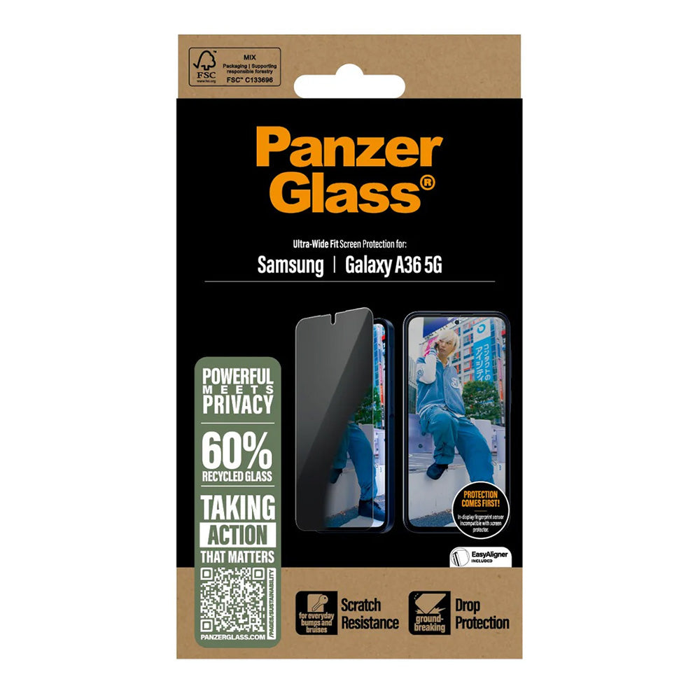 Beskyttelsesfolie Privacy PanzerGlass Ultra-Wide Fit til Samsung Galaxy A36 A366, Hærdet Glas, Full Glue
