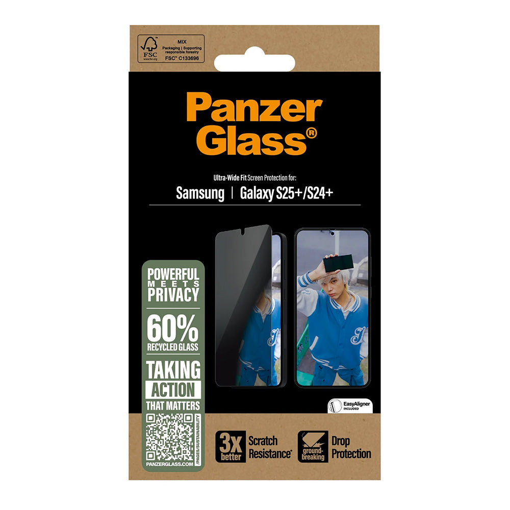 Beskyttelsesfolie Privacy PanzerGlass Ultra-Wide Fit til Samsung Galaxy S25+ S936 / S24+ S926, Hærdet Glas, Full Glue