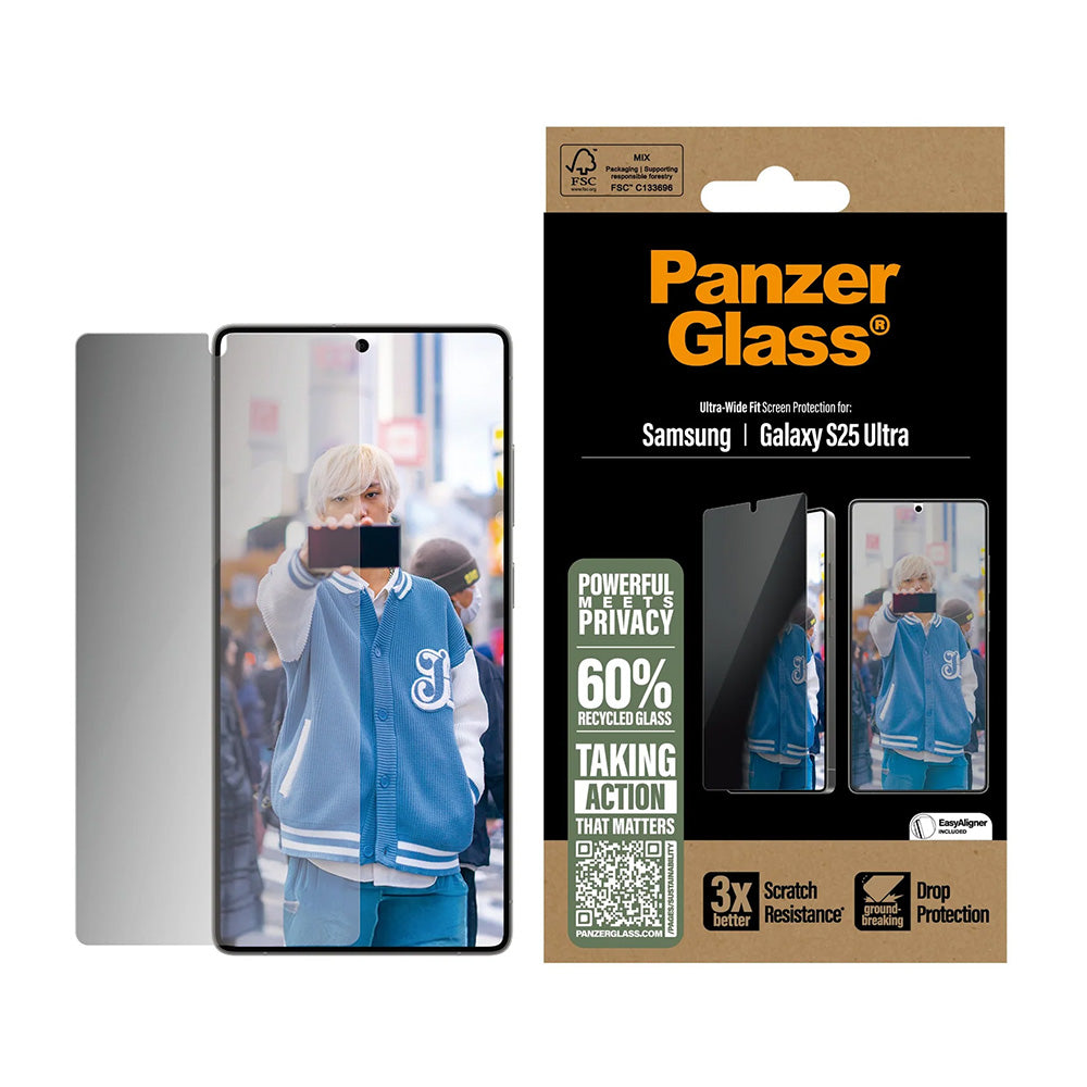 Beskyttelsesfilm Privacy PanzerGlass Ultra-Wide Fit til Samsung Galaxy S25 Ultra S938, Hærdet Glas, Full Glue