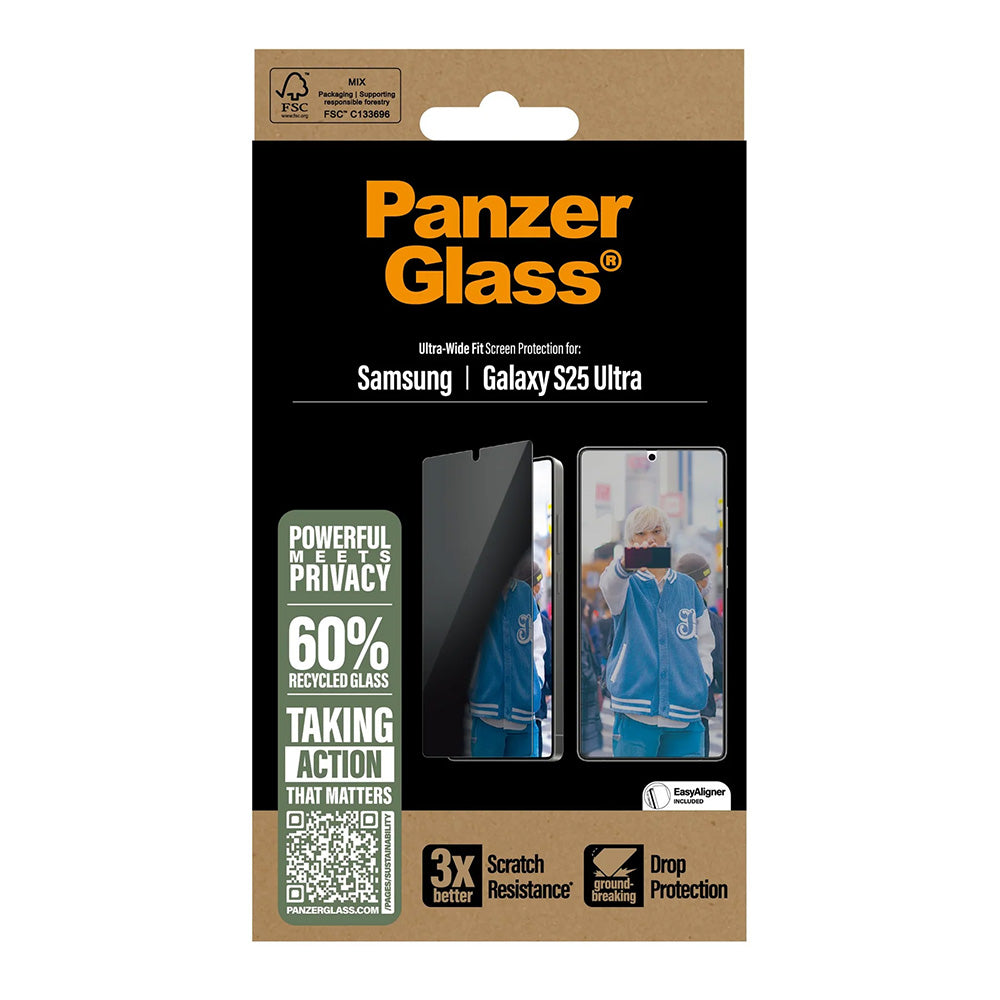 Beskyttelsesfilm Privacy PanzerGlass Ultra-Wide Fit til Samsung Galaxy S25 Ultra S938, Hærdet Glas, Full Glue