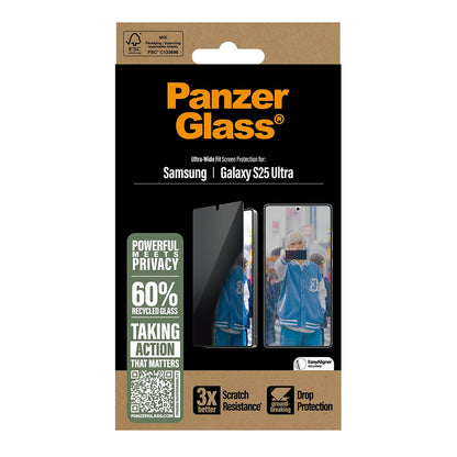 Beskyttelsesfilm Privacy PanzerGlass Ultra-Wide Fit til Samsung Galaxy S25 Ultra S938, Hærdet Glas, Full Glue