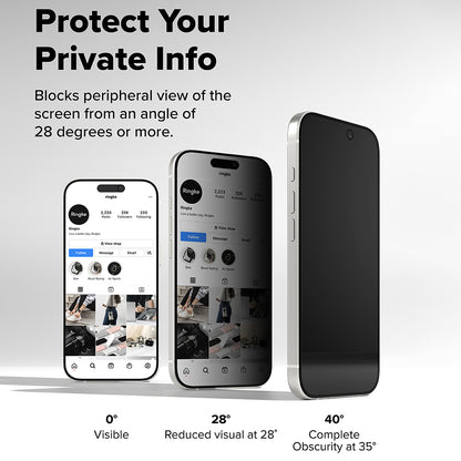 Privacy-skærmbeskyttelse Ringke Easy Slide til Apple iPhone 17 Pro, hærdet glas, fuld lim, sæt med 2 stk.
