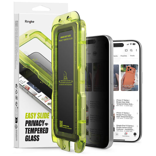 Privacy-skærmbeskyttelse Ringke Easy Slide til Apple iPhone 18 Pro Max, hærdet glas, fuld lim, sæt med 2 stk.