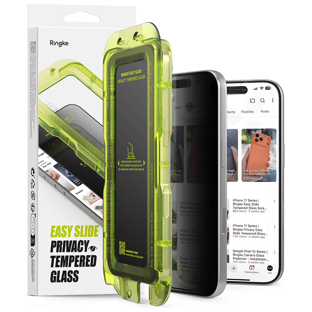 Privacy-skærmbeskyttelse Ringke Easy Slide til Apple iPhone 18 Pro, hærdet glas, fuld lim, sæt med 2 stk.