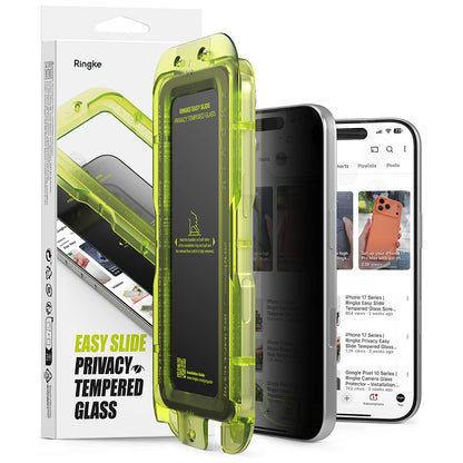 Privacy-skærmbeskyttelse Ringke Easy Slide til Apple iPhone 18 Pro, hærdet glas, fuld lim, sæt med 2 stk.