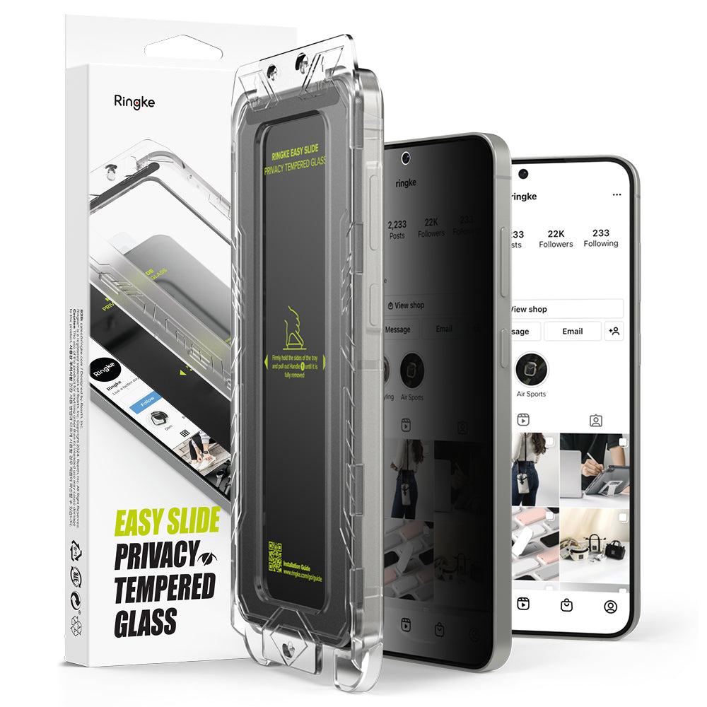 Privacy-skærmbeskyttelse Ringke Easy Slide til Samsung Galaxy S25+ S936, hærdet glas, fuld lim, sæt med 2 stk.