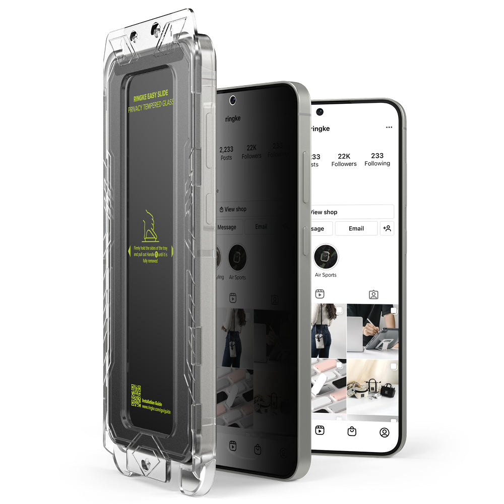 Privacy-skærmbeskyttelse Ringke Easy Slide til Samsung Galaxy S25+ S936, hærdet glas, fuld lim, sæt med 2 stk.