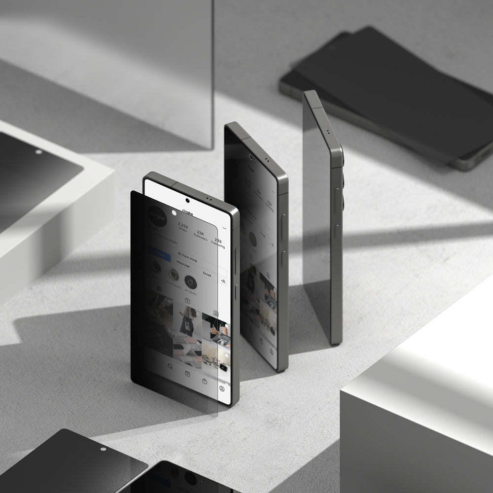 Privacy-skærmbeskyttelse Ringke Easy Slide til Samsung Galaxy S25+ S936, hærdet glas, fuld lim, sæt med 2 stk.