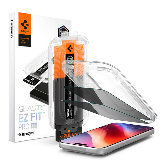 Privacy Skærmbeskyttelse Spigen GlastR EZ FIT Pro HD til Apple iPhone 18 Pro Max, Hærdet Glas, Fuldt Lim, Sæt med 2 stk AGL12033