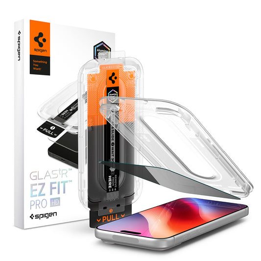 Privacy Skærmbeskyttelsesfilm Spigen GlastR EZ FIT Pro HD til Apple iPhone 18 Pro, Hærdet Glas, Full Glue AGL12028