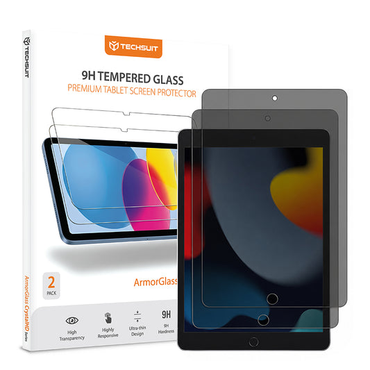 Privacy-skærmbeskyttelse Techsuit ArmorGlass CrystalHD til Apple iPad 10.2 (2021), hærdet glas, fuld lim, sæt med 2 stk.