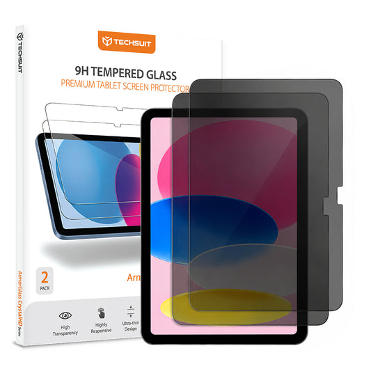 Privacy Techsuit ArmorGlass CrystalHD skærmbeskyttelsesfilm til Apple iPad (2025) / (2022), hærdet glas, fuld lim, sæt med 2 stk.