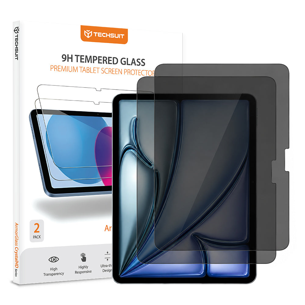 Privacy Techsuit ArmorGlass CrystalHD skærmbeskyttelsesfilm til Apple iPad Air 11 (2026), hærdet glas, fuld lim, sæt med 2 stk.