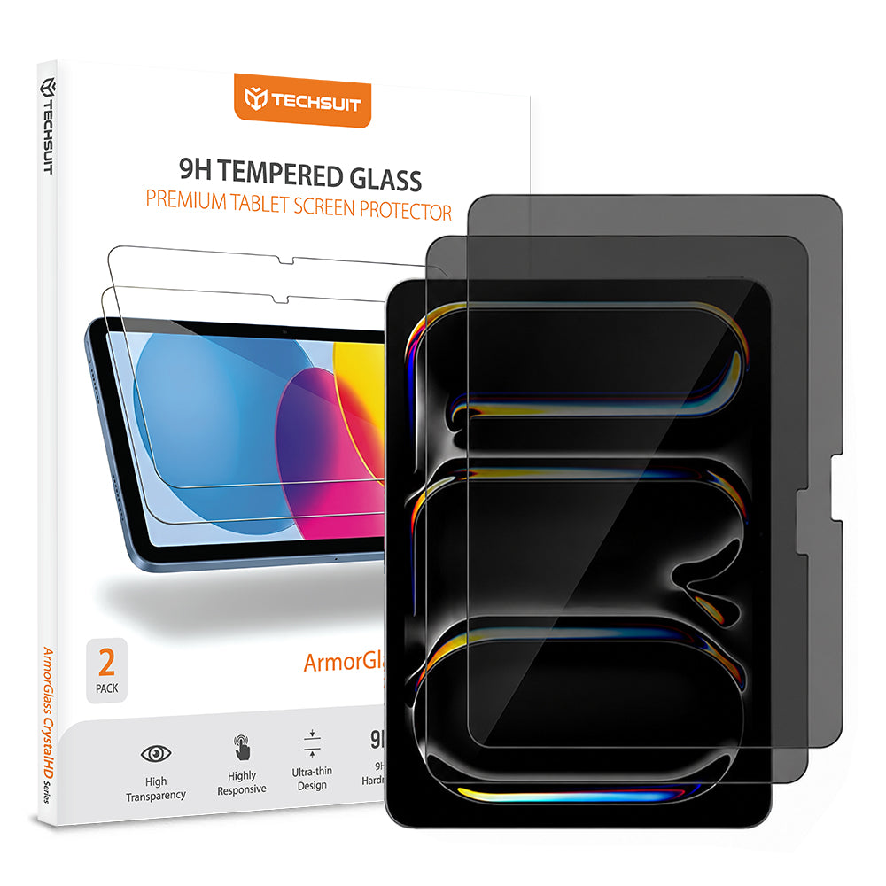 Privacy Techsuit ArmorGlass CrystalHD Skærmbeskyttelsesfilm til Apple iPad Pro 11 (2024), Hærdet Glas, Fuld Lim, Sæt med 2 stk