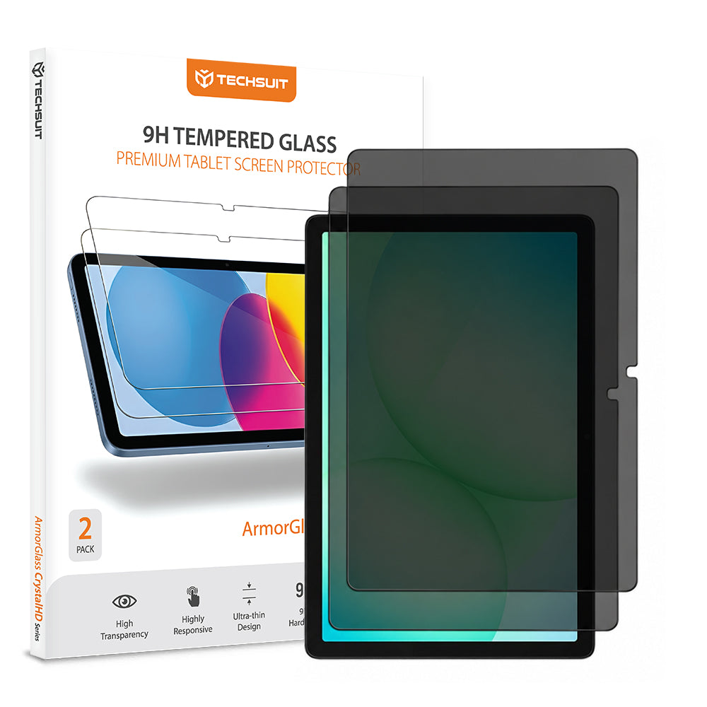 Privacy Techsuit ArmorGlass CrystalHD skærmbeskyttelsesfilm til Samsung Galaxy Tab A11+ / Tab A9+, hærdet glas, fuld lim, sæt med 2 stk.