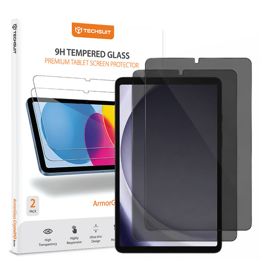 Privacy Techsuit ArmorGlass CrystalHD skærmbeskyttelsesfilm til Samsung Galaxy Tab A11 / Tab A9, hærdet glas, fuld lim, sæt med 2 stk.