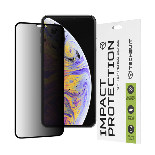 Privacy Techsuit skærmbeskyttelsesfilm til Apple iPhone 11 Pro Max / XS Max, hærdet glas, fuld lim, 111D