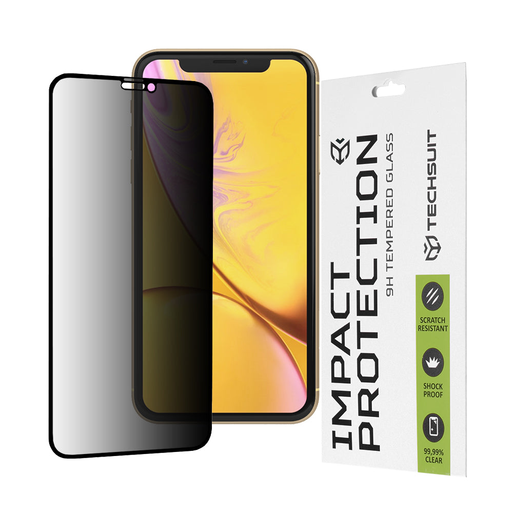 Privacy Techsuit skærmbeskyttelsesfilm til Apple iPhone 11 / XR, hærdet glas, fuld lim, 111D