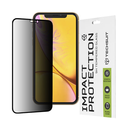 Privacy Techsuit skærmbeskyttelsesfilm til Apple iPhone 11 / XR, hærdet glas, fuld lim, 111D