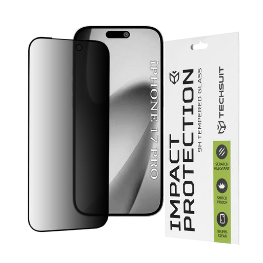 Beskyttelsesfilm Privacy Techsuit til Apple iPhone 17 Pro, Hærdet Glas, Full Glue, 111D
