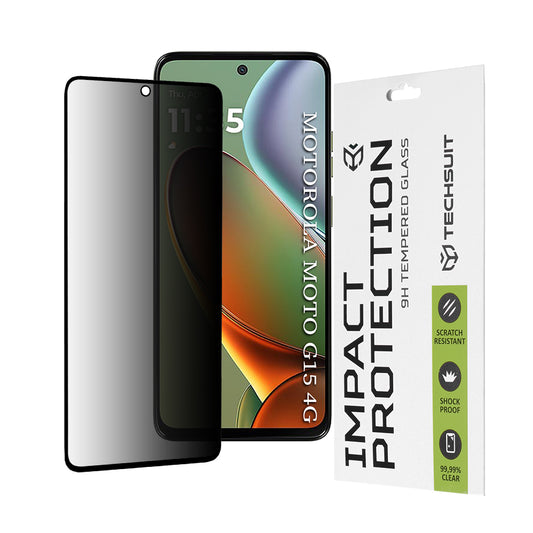Privacy Techsuit skærmbeskyttelsesfilm til Motorola Moto G15 / G15 Power, hærdet glas, fuld lim, 111D