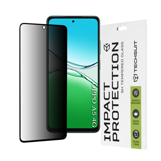 Privacy Techsuit skærmbeskyttelsesfilm til Oppo A5 4G, hærdet glas, fuld lim, 111D