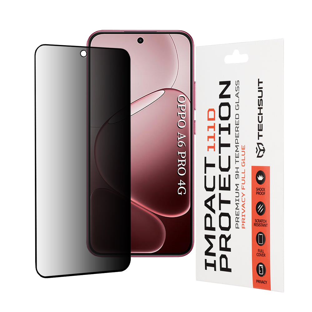 Beskyttelsesfilm til skærm Privacy Techsuit til Oppo A6 Pro 5G / A6 Pro 4G, Hærdet Glas, Full Glue, 111D