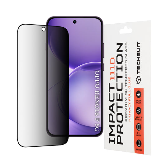 Privacy Techsuit Skærmbeskyttelsesfilm til Oppo Reno16 F / Reno16 FS, Hærdet Glas, Fuld Lim, 111D