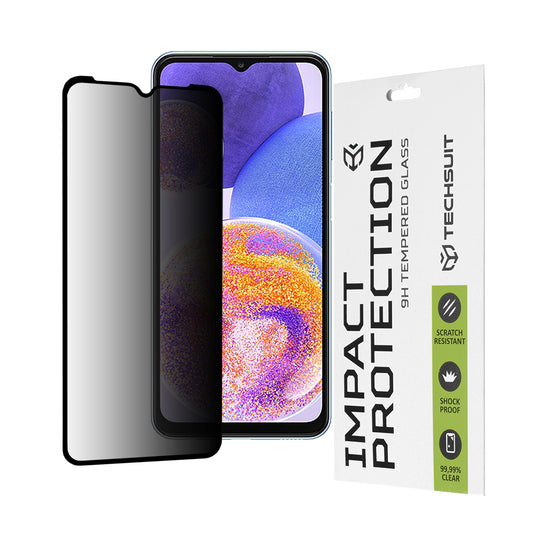 Privacy Techsuit Skærmbeskytter til Samsung Galaxy M13 M135 / F13 E135 / A23 5G A236 / A23 A235, Hærdet Glas, Fuld Lim, 111D