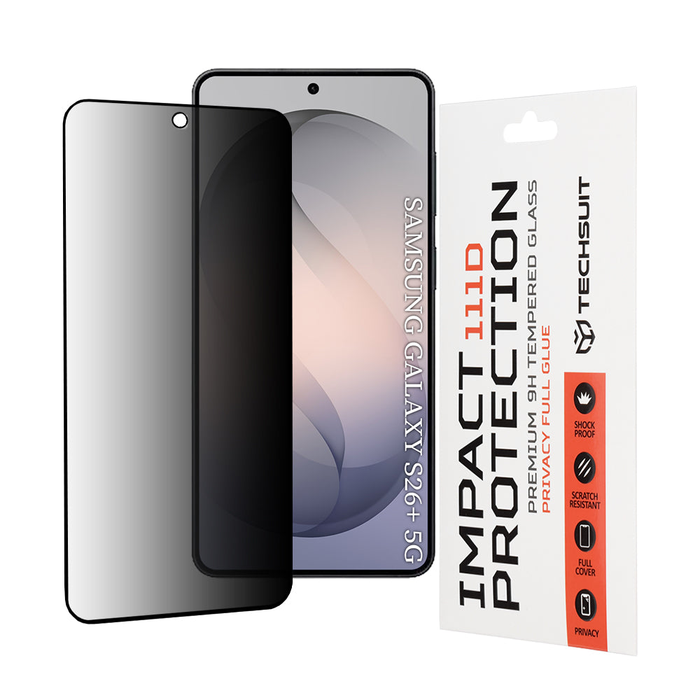 Beskyttelsesfilm Privacy Techsuit til Samsung Galaxy S26 Plus S947, Hærdet Glas, Full Glue, 111D