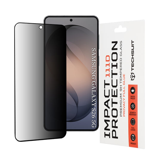 Beskyttelsesfilm Privacy Techsuit til Samsung Galaxy S26, Hærdet Glas, Full Glue, 111D