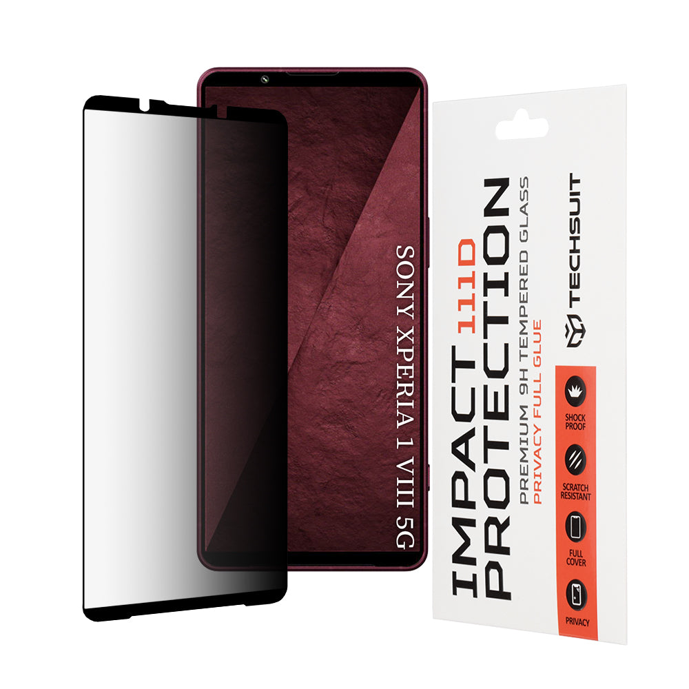 Privacy Techsuit skærmbeskyttelsesfilm til Sony Xperia 1 VIII, hærdet glas, fuld lim, 111D