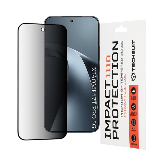 Privacy Techsuit Screen Protector for Xiaomi 17T Pro, Tempered Glass, Full Glue, 111D