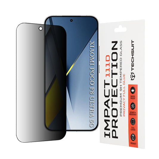Beskyttelsesfilm Privacy Techsuit til Xiaomi Poco F8 Ultra, Hærdet Glas, Full Glue, 111D