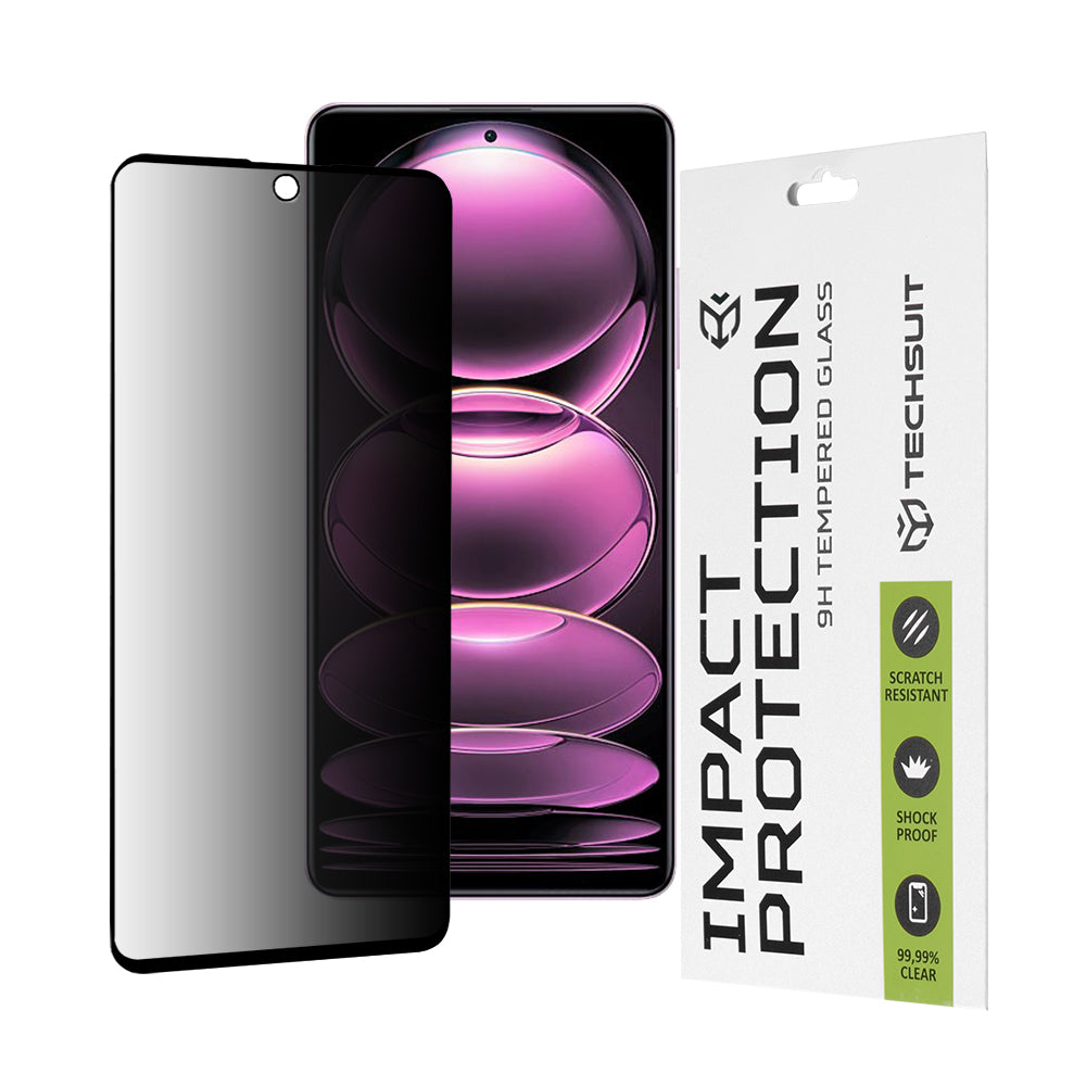 Privacy Techsuit skærmbeskyttelsesfilm til Xiaomi Poco X5 Pro / Redmi Note 12 Pro 5G / Note 12 Pro+, hærdet glas, fuld lim, 111D