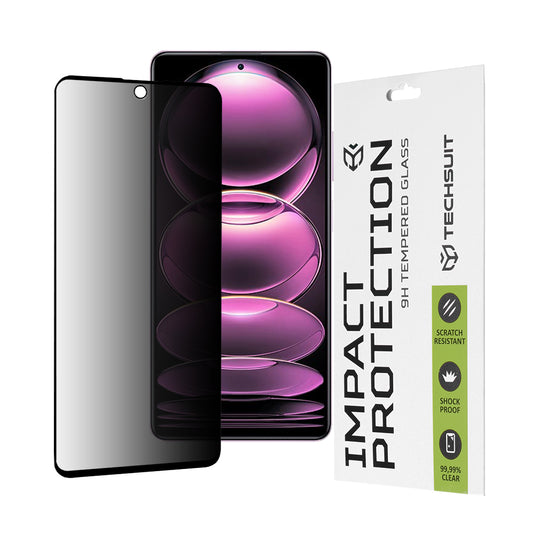 Privacy Techsuit skærmbeskyttelsesfilm til Xiaomi Poco X5 Pro / Redmi Note 12 Pro 5G / Note 12 Pro+, hærdet glas, fuld lim, 111D