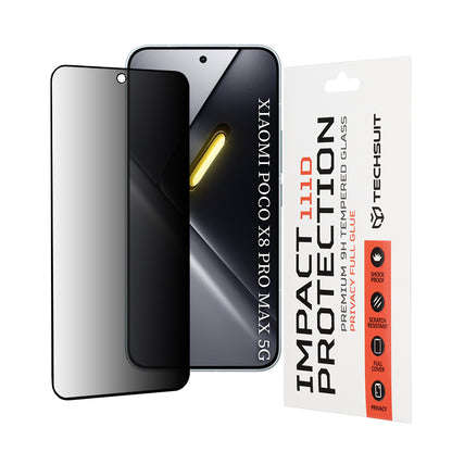 Beskyttelsesfilm Privacy Techsuit til Xiaomi Poco X8 Pro Max, Hærdet Glas, Full Glue, 111D