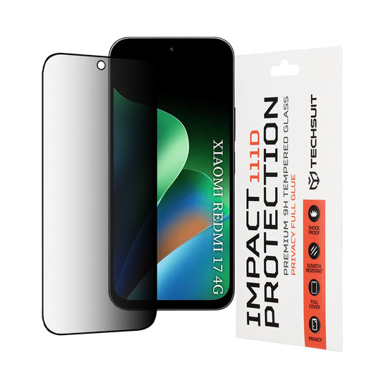 Privacy Techsuit Skærmbeskytter til Xiaomi Redmi 17 5G / 17 4G, Hærdet Glas, Fuld Lim, 111D