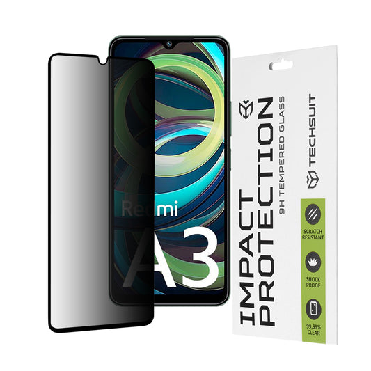 Privacy Techsuit Skærmbeskyttelsesfilm til Xiaomi Redmi A3x / A3, Hærdet Glas, Full Glue, 111D
