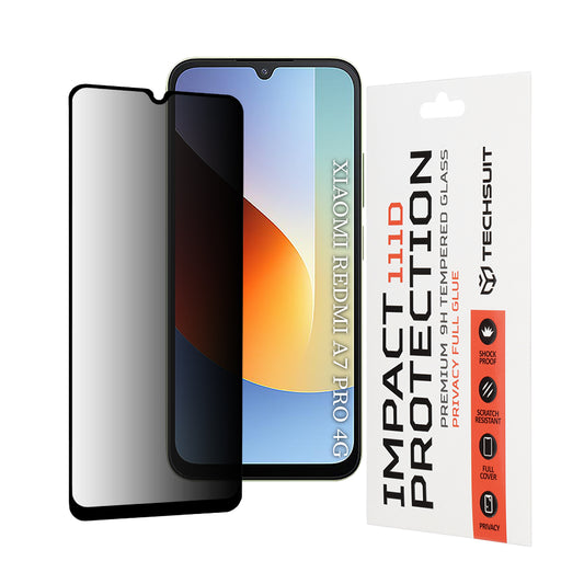 Privacy Techsuit Skærmbeskyttelsesfilm til Xiaomi Redmi A7 Pro 4G, Hærdet Glas, Fuld Lim, 111D