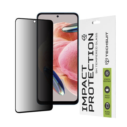 Privacy Techsuit skærmbeskyttelsesfilm til Xiaomi Redmi Note 12 4G / Poco X5 / Note 12 5G, hærdet glas, fuld lim, 111D