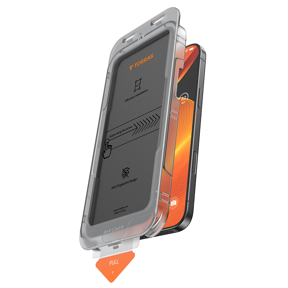 Privacy Screen Protector Torras GlassGo Install Master for Apple iPhone 16 Plus, Tempered Glass, Full Glue